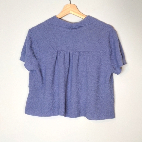 Eileen Fisher 100% Wool Periwinkle Purple Open Cardigan Short Sleeve Knit Size M - Picture 12 of 15